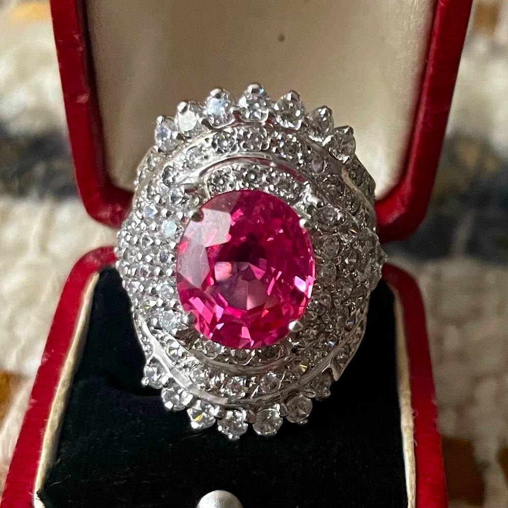Pink Sapphire & CZ Pave Cocktail Ring